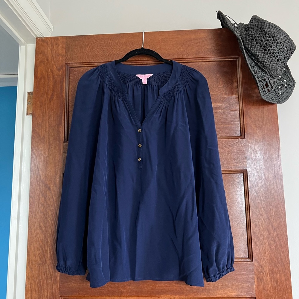 Lilly Pulitzer true navy elsa silk top